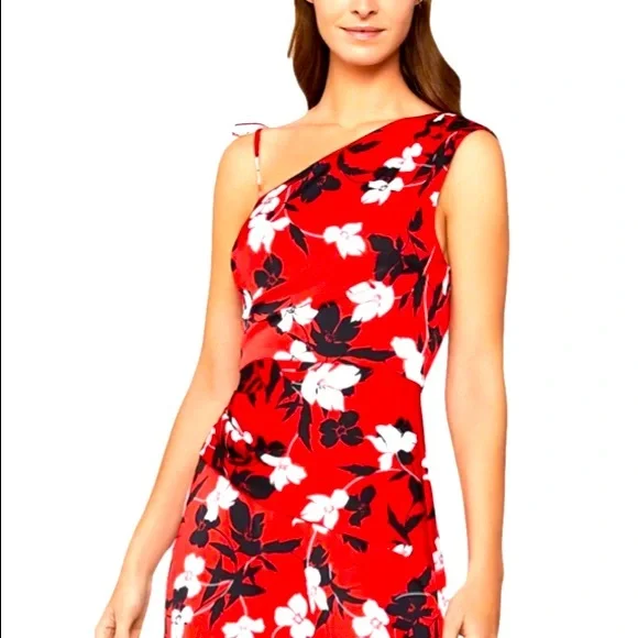 BCBG ROSSO-ROSSO FLORAL midi dress NEW. One shoulder small dress.